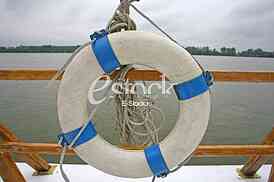 Classic life safety ship's ring boat, rubber life raft on the ship
