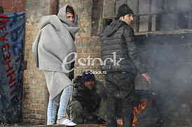 Migrants in Belgrade during winter