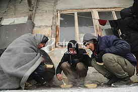 Migrants in Belgrade during winter