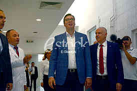  president of Serbia Aleksandar Vucic visiting the children's clinic in Tirsova Street