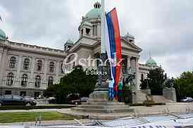 Destroyed banners in front of the Federal Parliament