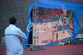 Basketball Euroleague 2016.Red Star vs Cedevita in Croatia in Zagreb.Video beam Watching,
Kalemegdan park in Belgrade. 




