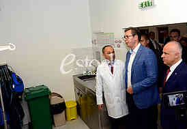  president of Serbia Aleksandar Vucic visiting the children's clinic in Tirsova Street