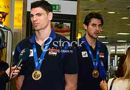 volleyball players of Serbia coming from Krakow, Belgrade airport