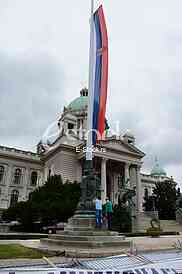 Destroyed banners in front of the Federal Parliament
