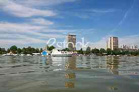 boat in the river, dirty river buoy for a boat