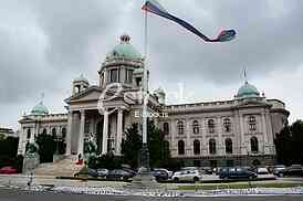 Destroyed banners in front of the Federal Parliament