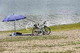 sunshade umbrella on lake Beach