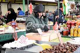 Selling food in the market.