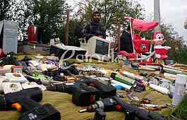 The flea market, open market, street Prvomajska, Zemun, illegal flea market, selling all kinds of things, old things, used thing