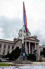 Destroyed banners in front of the Federal Parliament