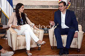  Milica Mandic and Vanja Stankovic  at the reception with the president of the state, Aleksandar Vucic
