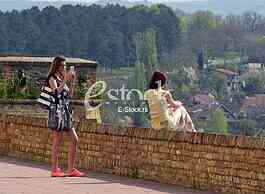 Girls enjoying at beautiful sunny spring day