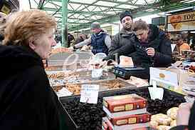 Selling food in the market.
