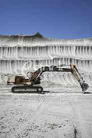 Yellow excavator in mine