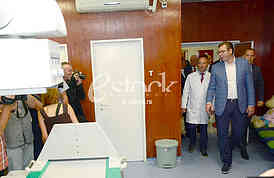  president of Serbia Aleksandar Vucic visiting the children's clinic in Tirsova Street
