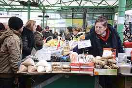 Selling food in the market.